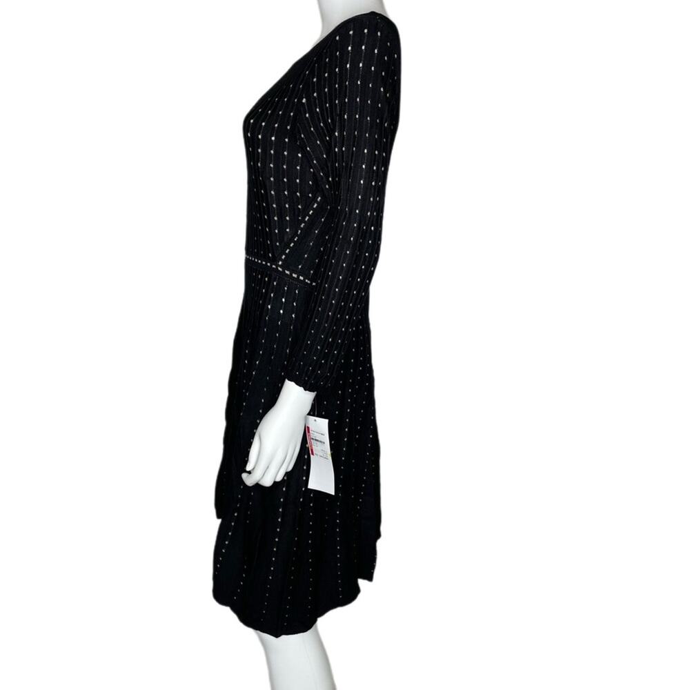 Nina Leonard Women's Black/Tan Contrast Dot Fit & Flare Sweater Dress sz M - Picture 3 of 6
